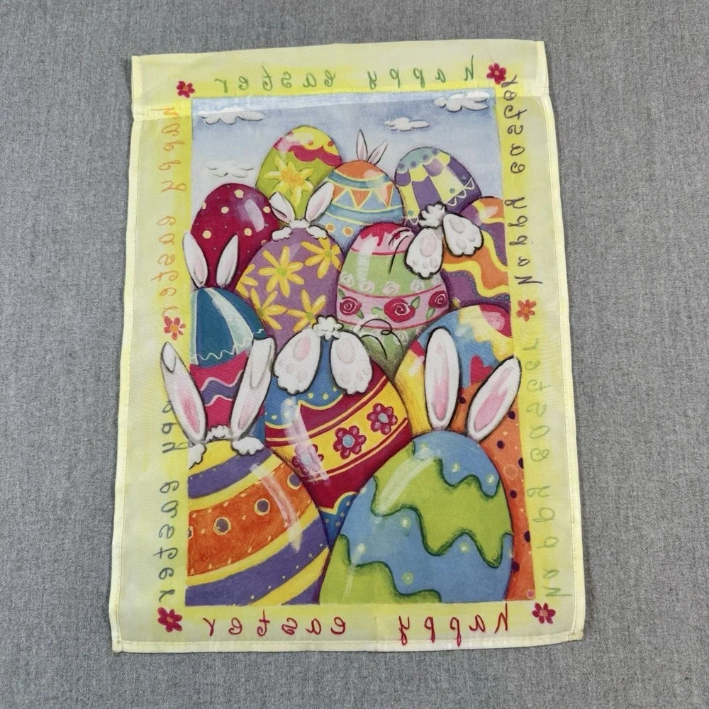 Easter House Flag Bunny & Eggs Egg Hunt Humor Yellow 12 X 17 Inch S.‎ LAVENDER
